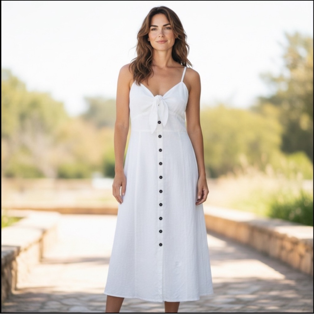 New York & Company White Midi Dress with Front Button Details NWT cottagecore